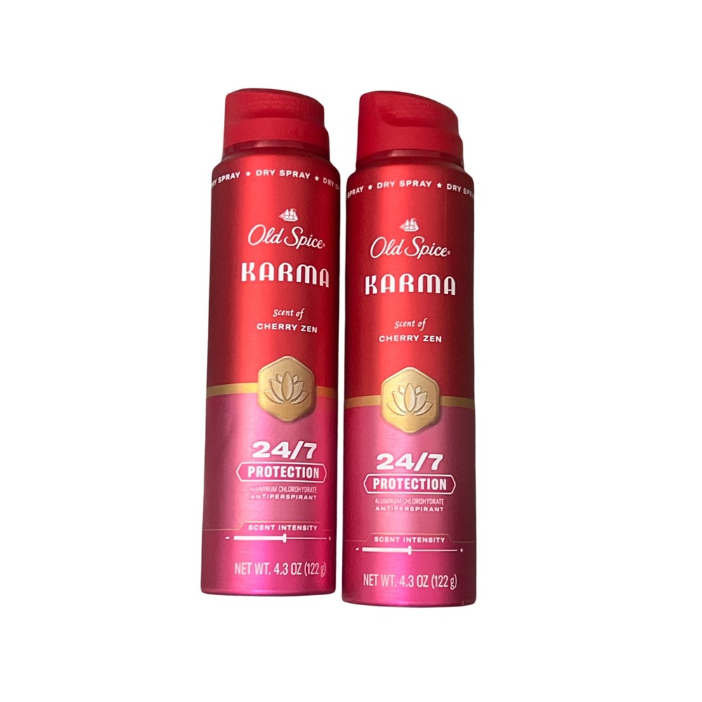 Old Spice Karma Dry Spray Antiperspirant Scent of Cherry Zen 4.3 oz 2 Pack NEW